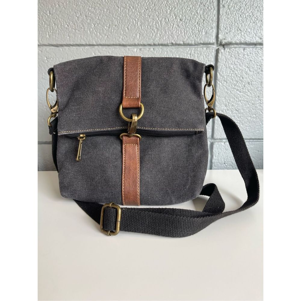 CargoIT Handbag Flap Over Black Canvas Crossbody Zip Snap Clasp Adjustable Strap